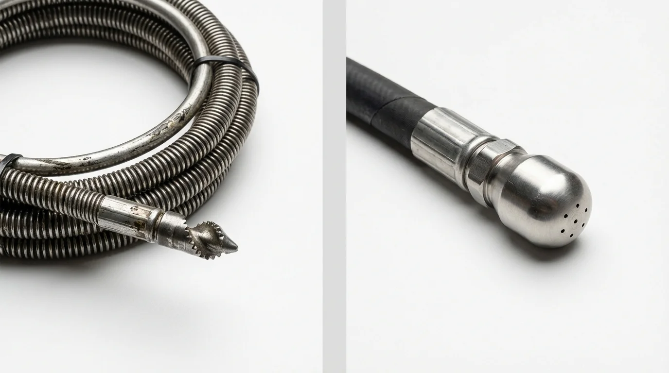 Drain snake cable and hydro jetting nozzle used for drain cleaning in Whitesboro, NY