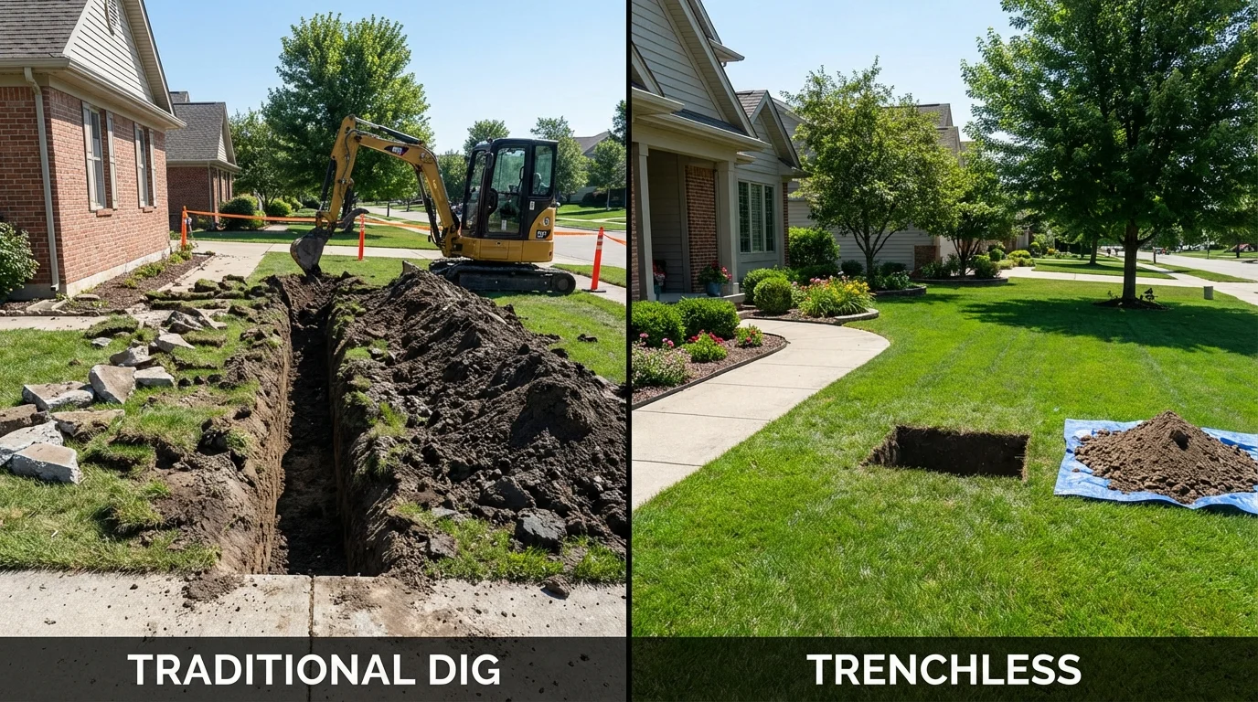 Trenchless sewer repair with minimal yard damage versus traditional excavation in Whitesboro, NY